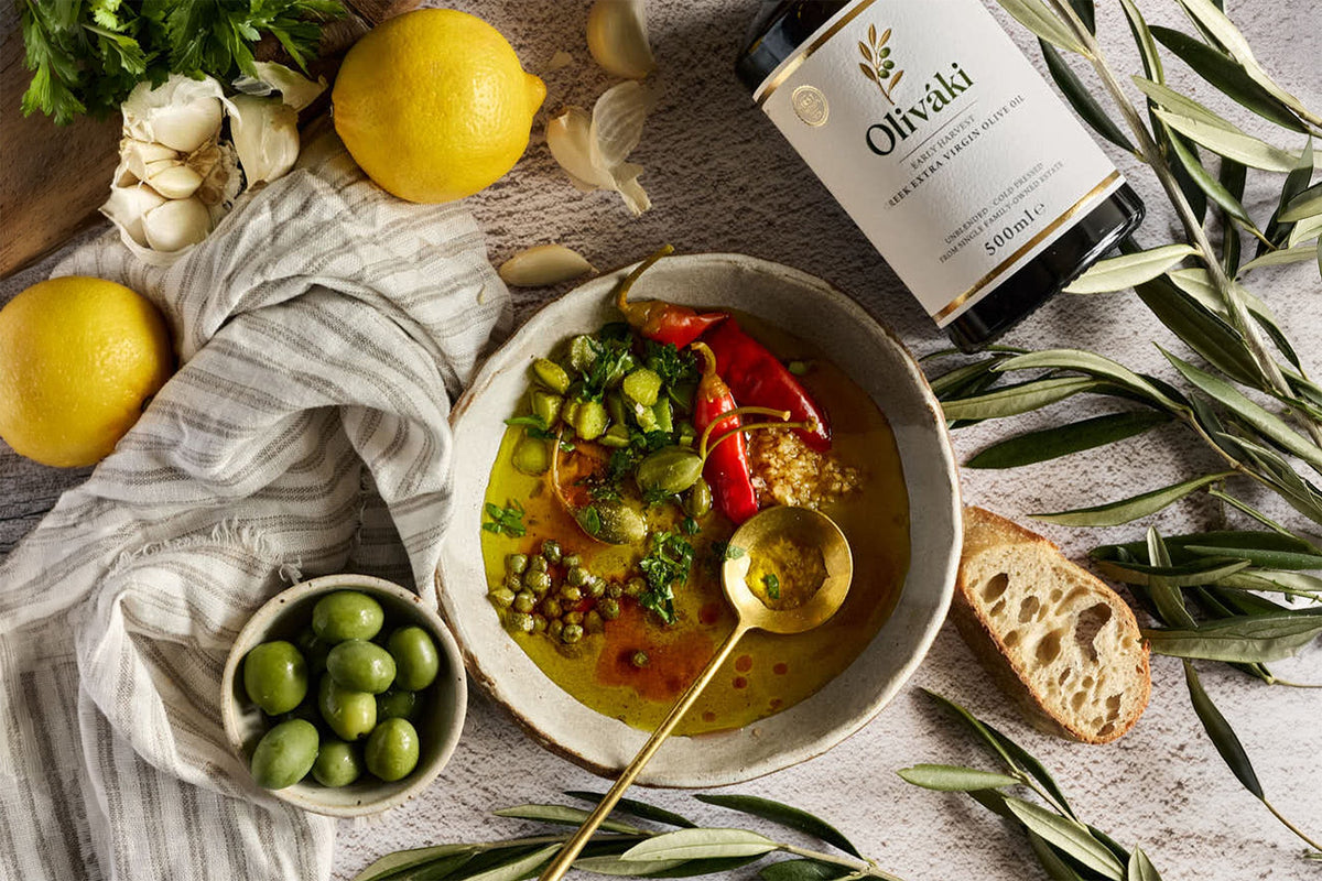Mediterranean Olive Oil Dipping Bowl with Oliváki