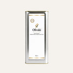 Oliváki Early Harvest Greek Extra Virgin Olive Oil in a 5L silver tin container.